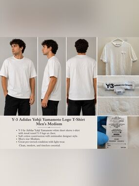Y-3 Adidas Yohji Yamamoto White Logo T-Shirt Men's Medium Minimalist Luxury